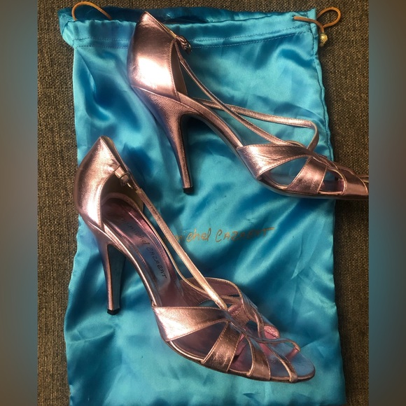 Pink metallic open toe strap heels - Picture 6 of 6